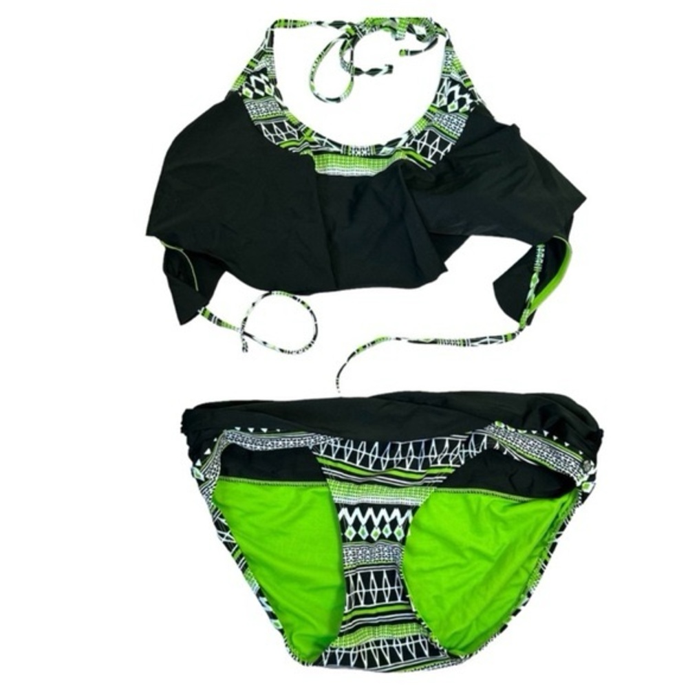 Vie en Rose Aqua NEW Tribal Bikini 2PC Color Block Print Padded Stretch Beach XL